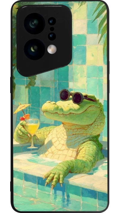 Coque OPPO Find X5 - Silicone rigide noir Crocodile in the swimming pool Summer 2026