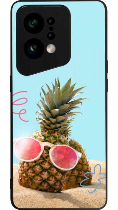 Coque OPPO Find X5 - Silicone rigide noir Pineapple with glasses Summer 2026