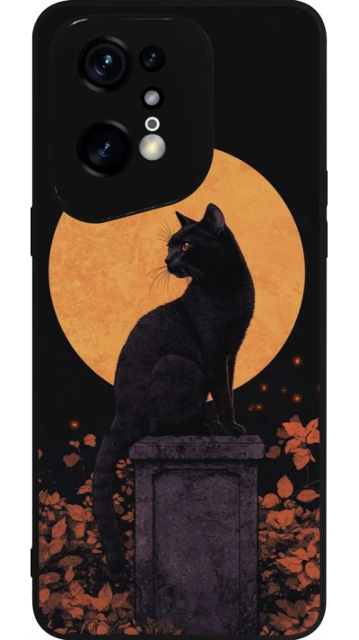 OPPO Find X5 Pro Case Hülle - Silikon schwarz Halloween 2026 Cat Art Nouveau