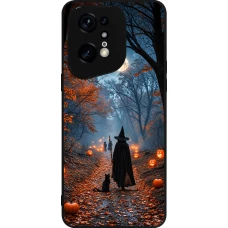 OPPO Find X5 Pro Case Hülle - Silikon schwarz Halloween 2026 Witch with a cat