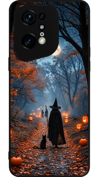 OPPO Find X5 Pro Case Hülle - Silikon schwarz Halloween 2026 Witch with a cat