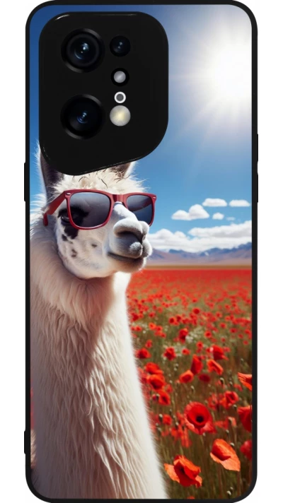 OPPO Find X5 Pro Case Hülle - Silikon schwarz Lama Chic in Mohnblume