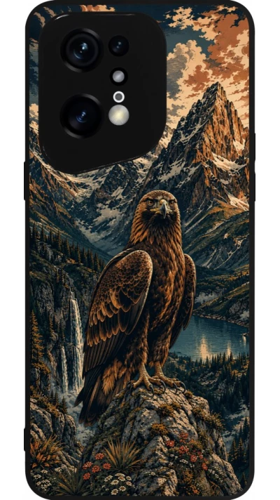 Coque OPPO Find X5 Pro - Silicone rigide noir Linocut Aigle Royal