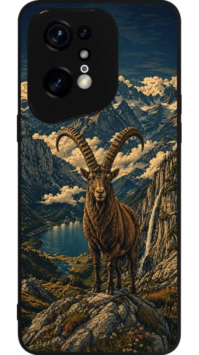 Coque OPPO Find X5 Pro - Silicone rigide noir Linocut Bouquetin