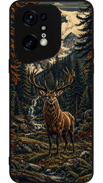 Coque OPPO Find X5 Pro - Silicone rigide noir Linocut Cerf