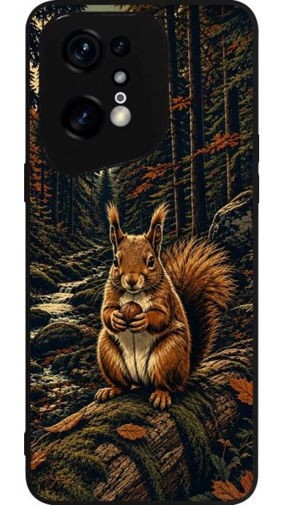 Coque OPPO Find X5 Pro - Silicone rigide noir Linocut Ecureuil
