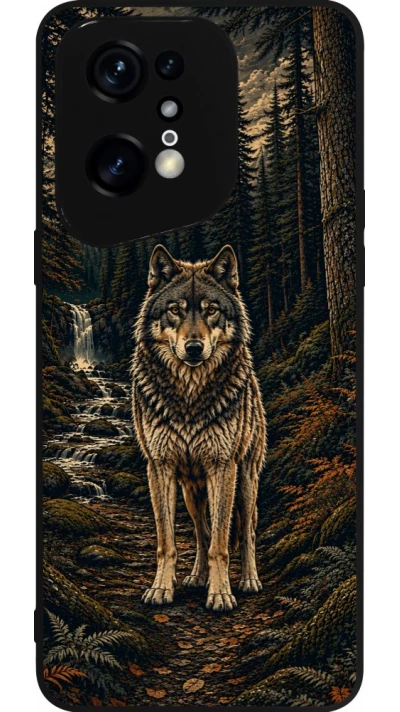 Coque OPPO Find X5 Pro - Silicone rigide noir Linocut Loup