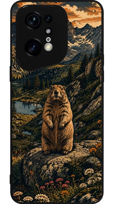 Coque OPPO Find X5 Pro - Silicone rigide noir Linocut Marmotte