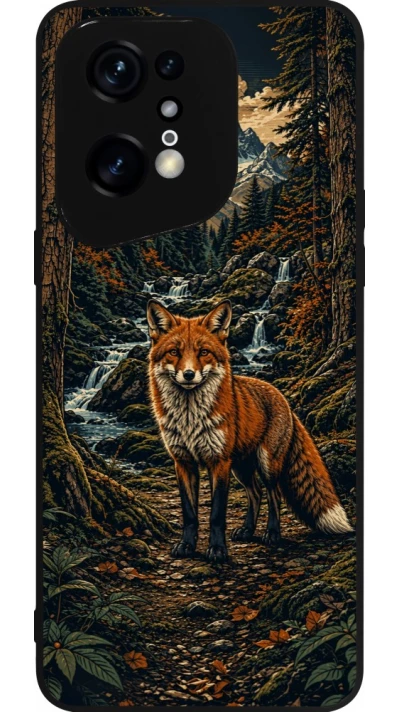 Coque OPPO Find X5 Pro - Silicone rigide noir Linocut Renard