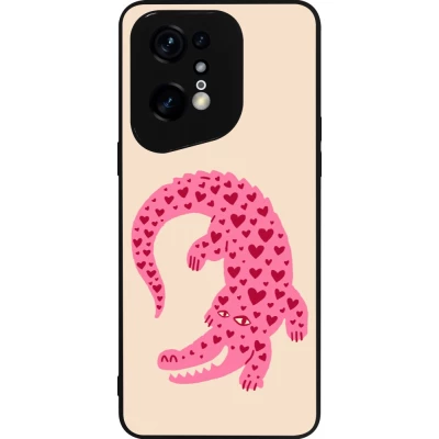 OPPO Find X5 Pro Case Hülle - Silikon schwarz Pink crocodile 2026