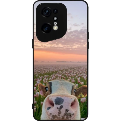 OPPO Find X5 Pro Case Hülle - Silikon schwarz Cow with tulips Spring 2026