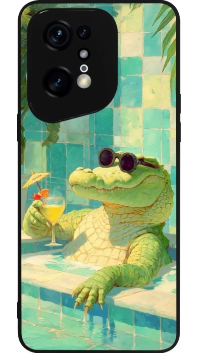 Coque OPPO Find X5 Pro - Silicone rigide noir Crocodile in the swimming pool Summer 2026