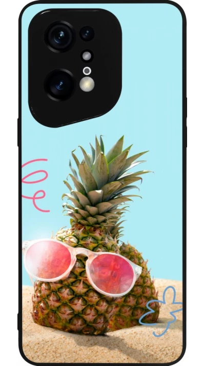 Coque OPPO Find X5 Pro - Silicone rigide noir Pineapple with glasses Summer 2026