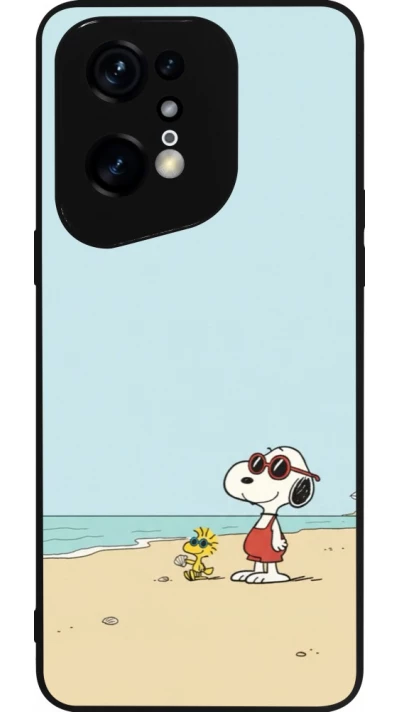 Coque OPPO Find X5 Pro - Silicone rigide noir Snoopy on the beach Summer 2026