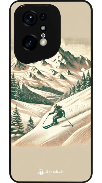 Coque OPPO Find X5 Pro - Silicone rigide noir Vintage Ski Mountain