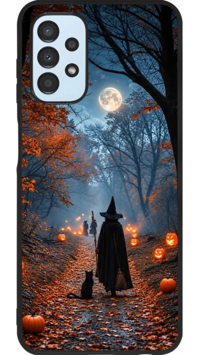 Samsung Galaxy A13 5G Case Hülle - Silikon schwarz Halloween 2026 Witch with a cat