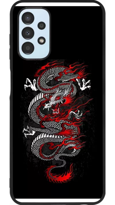Coque Samsung Galaxy A13 5G - Silicone rigide noir Japanese style Dragon Tattoo Red Black