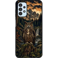 Coque Samsung Galaxy A13 5G - Silicone rigide noir Linocut Grand-Duc