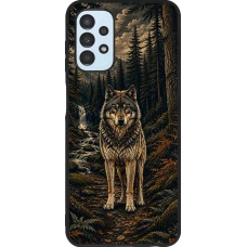 Coque Samsung Galaxy A13 5G - Silicone rigide noir Linocut Loup