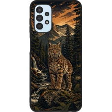 Coque Samsung Galaxy A13 5G - Silicone rigide noir Linocut Lynx