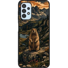Coque Samsung Galaxy A13 5G - Silicone rigide noir Linocut Marmotte
