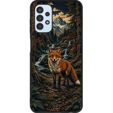 Coque Samsung Galaxy A13 5G - Silicone rigide noir Linocut Renard