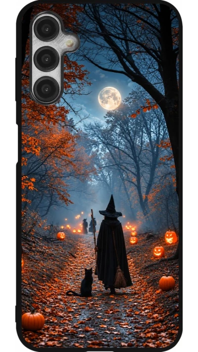 Samsung Galaxy A14 5G Case Hülle - Silikon schwarz Halloween 2026 Witch with a cat