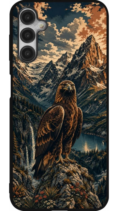Coque Samsung Galaxy A14 5G - Silicone rigide noir Linocut Aigle Royal