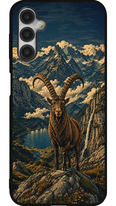 Coque Samsung Galaxy A14 5G - Silicone rigide noir Linocut Bouquetin