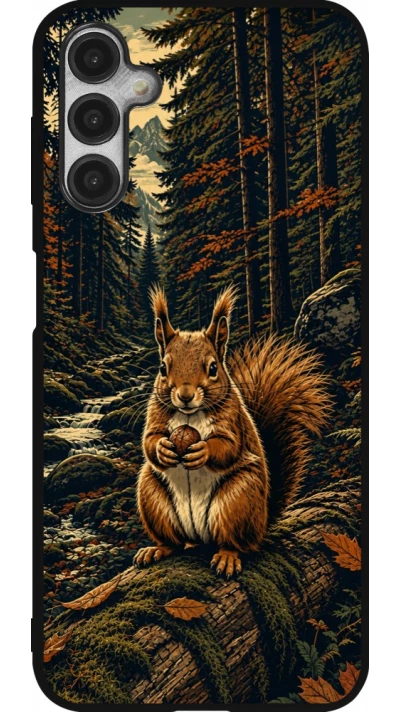 Coque Samsung Galaxy A14 5G - Silicone rigide noir Linocut Ecureuil