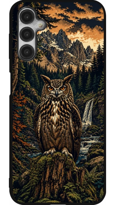 Coque Samsung Galaxy A14 5G - Silicone rigide noir Linocut Grand-Duc
