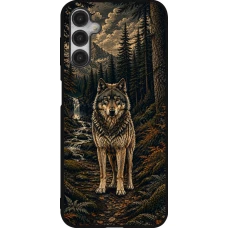 Coque Samsung Galaxy A14 5G - Silicone rigide noir Linocut Loup