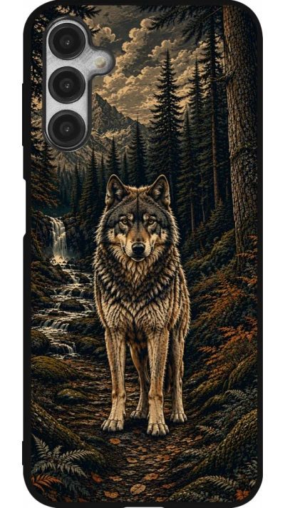 Coque Samsung Galaxy A14 5G - Silicone rigide noir Linocut Loup