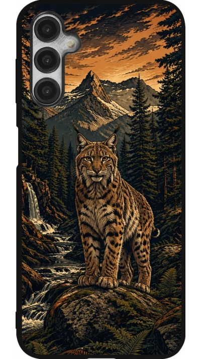 Coque Samsung Galaxy A14 5G - Silicone rigide noir Linocut Lynx