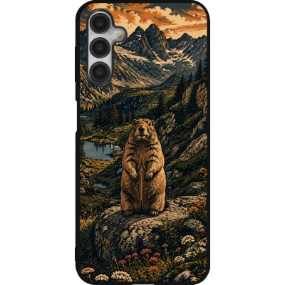 Coque Samsung Galaxy A14 5G - Silicone rigide noir Linocut Marmotte
