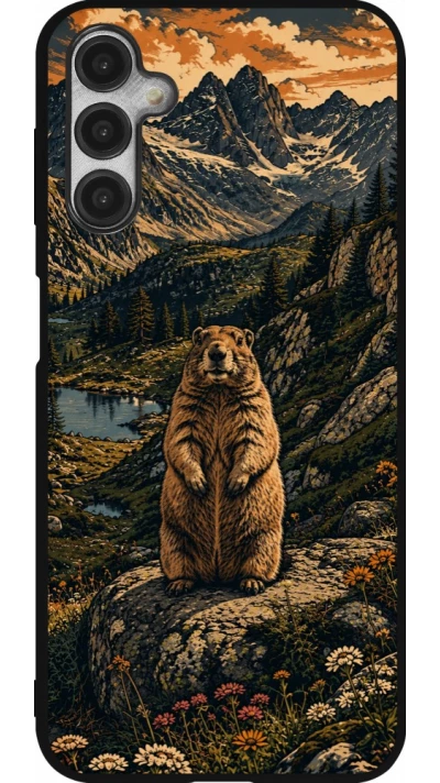 Coque Samsung Galaxy A14 5G - Silicone rigide noir Linocut Marmotte