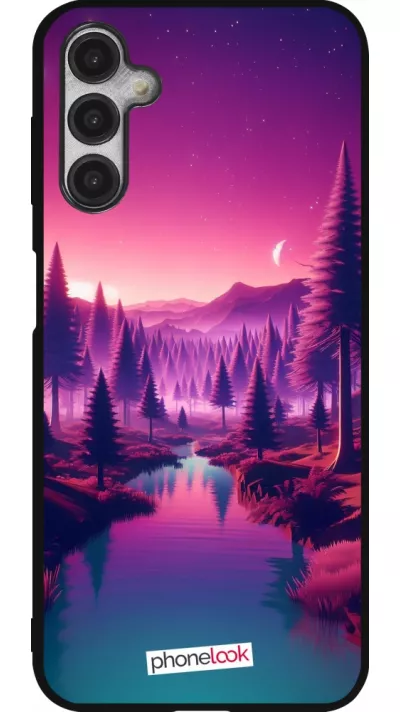 Coque Samsung Galaxy A14 5G - Silicone rigide noir Paysage Violet-Rose