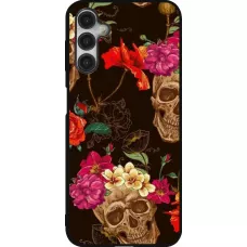 Coque Samsung Galaxy A14 5G - Silicone rigide noir Skulls and flowers