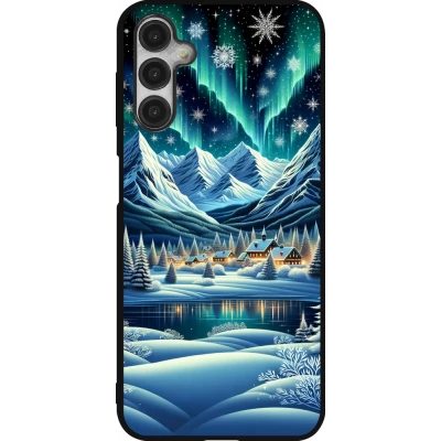 Samsung Galaxy A14 5G Case Hülle - Silikon schwarz Verschneites Bergdorf am See in der Nacht