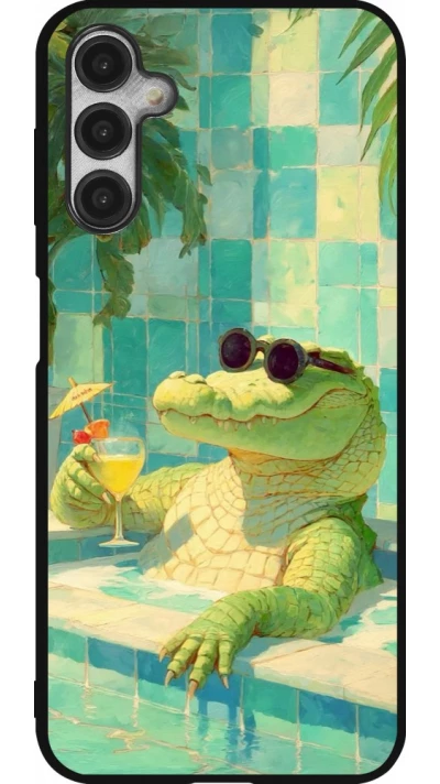 Coque Samsung Galaxy A14 5G - Silicone rigide noir Crocodile in the swimming pool Summer 2026