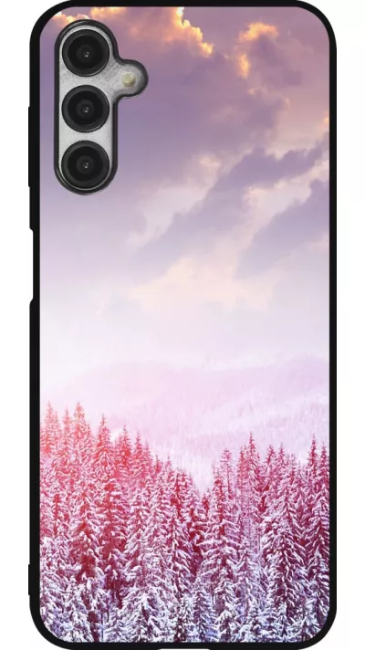 Coque Samsung Galaxy A14 5G - Silicone rigide noir Winter 22 Pink Forest