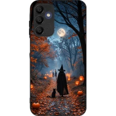 Coque Samsung Galaxy A15 - Silicone rigide noir Halloween 2026 Witch with a cat