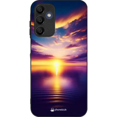 Coque Samsung Galaxy A16 - Silicone rigide noir Coucher soleil jaune violet