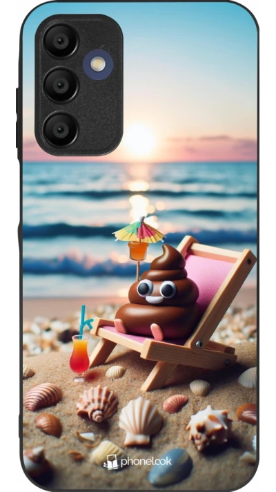 Samsung Galaxy A16 Case Hülle - Silikon schwarz Kackhaufen Emoji auf Liegestuhl