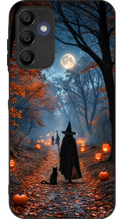 Samsung Galaxy A16 Case Hülle - Silikon schwarz Halloween 2026 Witch with a cat