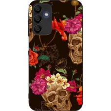 Samsung Galaxy A16 Case Hülle - Silikon schwarz Skulls and flowers