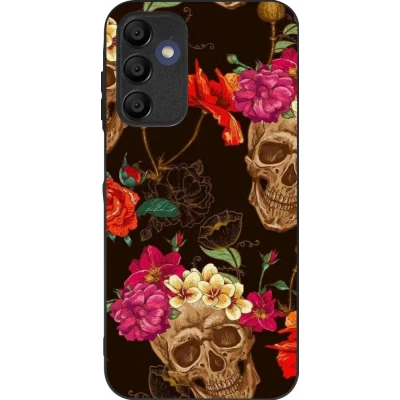 Samsung Galaxy A16 Case Hülle - Silikon schwarz Skulls and flowers