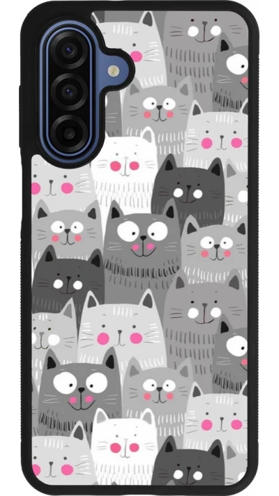 Coque Samsung Galaxy A17 - Silicone rigide noir Chats gris troupeau