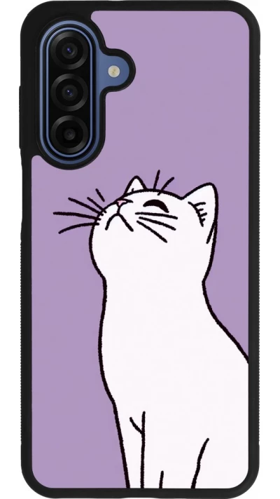 Coque Samsung Galaxy A17 - Silicone rigide noir Chat sur fond violet
