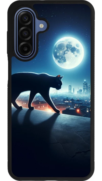 Samsung Galaxy A17 Case Hülle - Silikon schwarz Schwarze Katze unter dem Vollmond